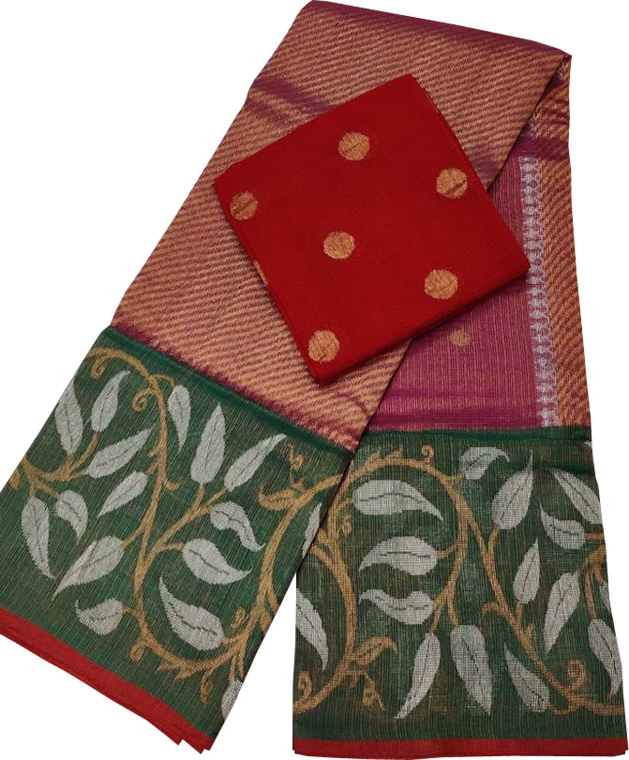 Stunning Pink and Red Kota Doria Silk Saree with Real Zari Weaving - Luxurion World