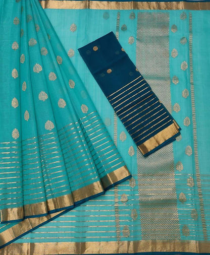 Exquisite Blue Handloom Kota Doria Saree with Real Zari Embellishments - Luxurion World