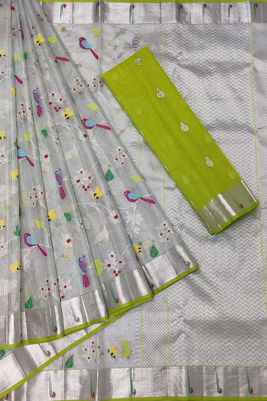 Stunning Off White Kota Doria Tissue Silk Saree with Real Zari Work - Luxurion World