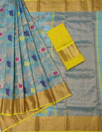 Stunning Blue Kota Doria Tissue Silk Saree with Real Zari Embellishments - Luxurion World