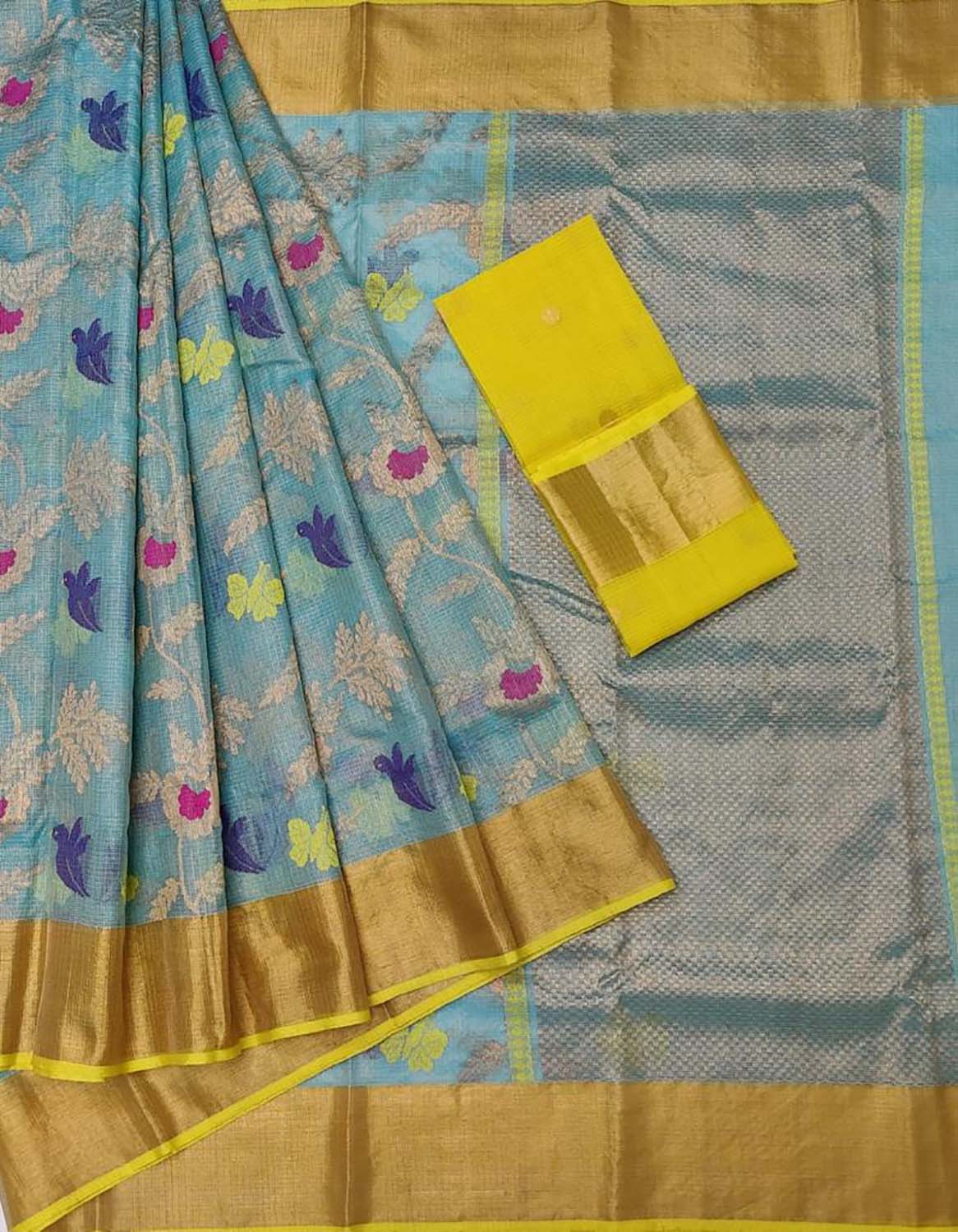 Stunning Blue Kota Doria Tissue Silk Saree with Real Zari Embellishments - Luxurion World