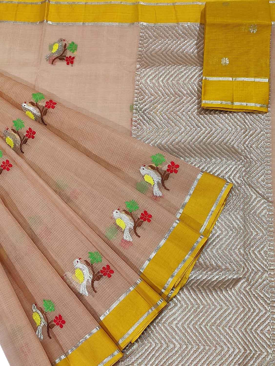 Pastel And Yellow Kota Doria Handloom Real Zari Saree - Luxurion World