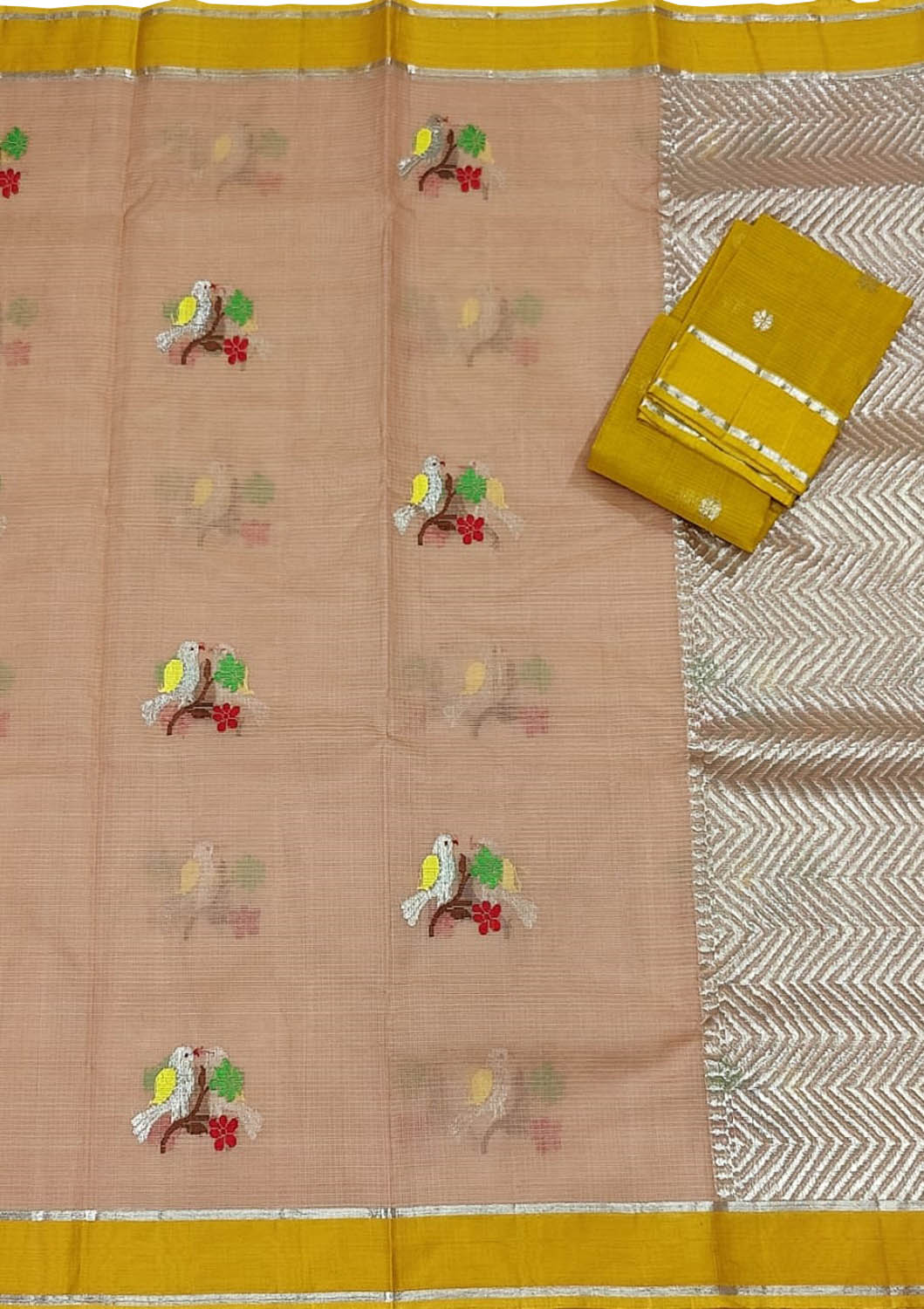 Pastel And Yellow Kota Doria Handloom Real Zari Saree - Luxurion World
