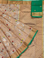 Pastel And Green Kota Doria Handloom Real Zari Tissue Saree - Luxurion World
