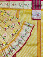 Yellow And Red Kota Doria Handloom Real Zari Saree - Luxurion World