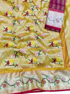Yellow And Red Kota Doria Handloom Real Zari Saree - Luxurion World