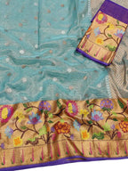 Blue Kota Doria Handloom Real Zari Saree - Luxurion World