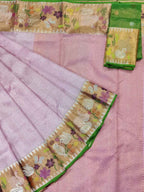 Pink Kota Doria Handloom Real Zari Saree - Luxurion World