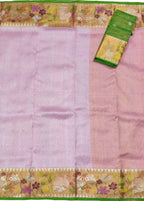 Pink Kota Doria Handloom Real Zari Saree - Luxurion World