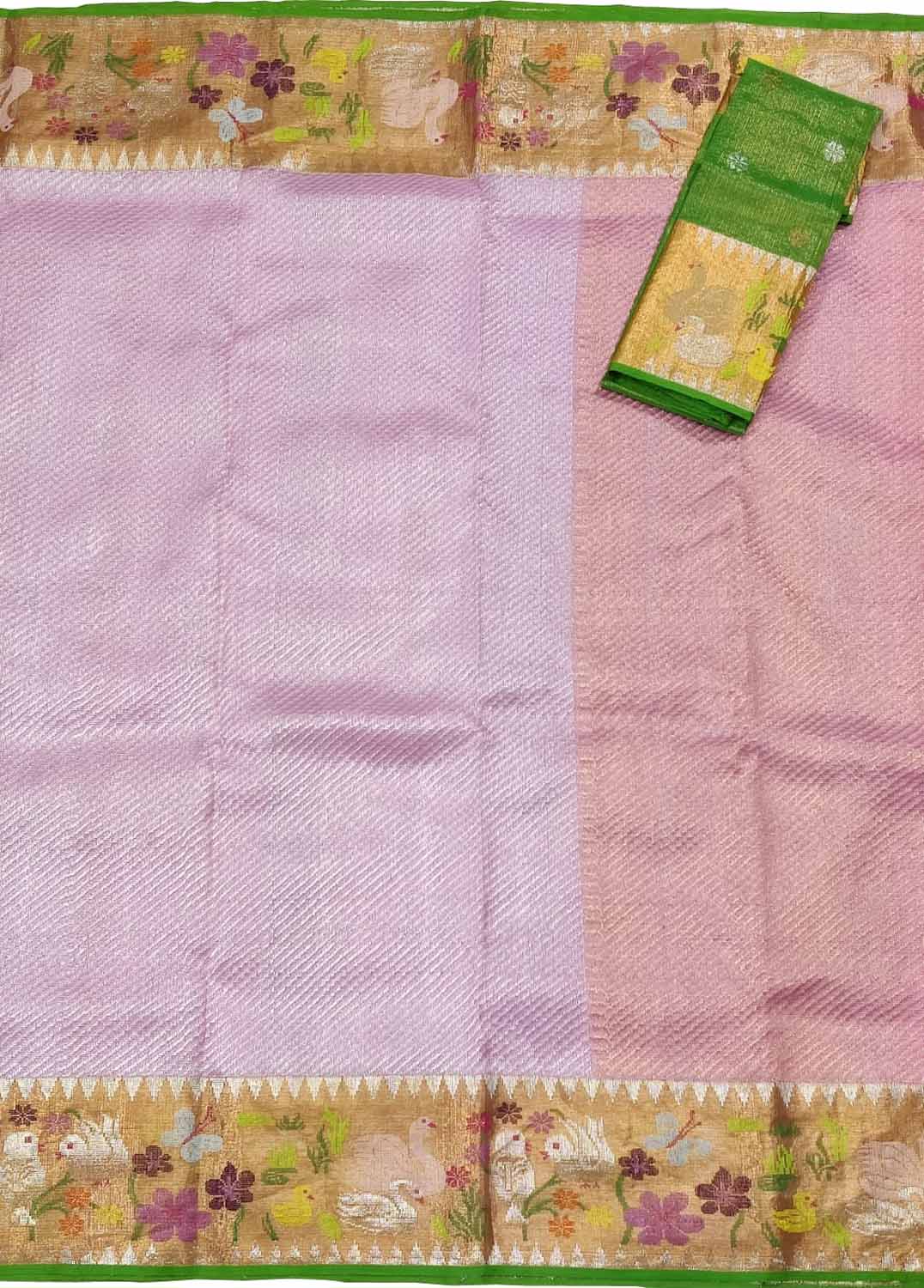 Pink Kota Doria Handloom Real Zari Saree - Luxurion World