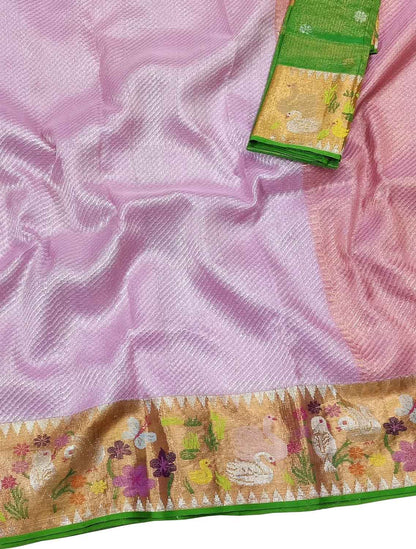 Pink Kota Doria Handloom Real Zari Saree