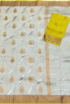 Off White And Yellow Kota Doria Handloom Real Zari Saree - Luxurion World