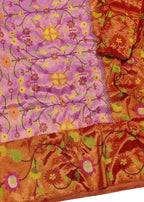 Pink Kota Doria Handloom Real Zari Saree - Luxurion World