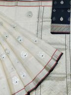 Off White And Black Kota Doria Handloom Real Zari Saree - Luxurion World