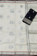 Off White And Black Kota Doria Handloom Real Zari Saree - Luxurion World
