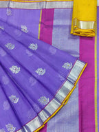 Purple And Yellow Kota Doria Handloom Real Zari Saree - Luxurion World