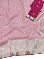 Pink And Red Kota Doria Handloom Real Zari Saree - Luxurion World