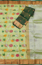 Green Kota Doria Handloom Real Zari Saree - Luxurion World