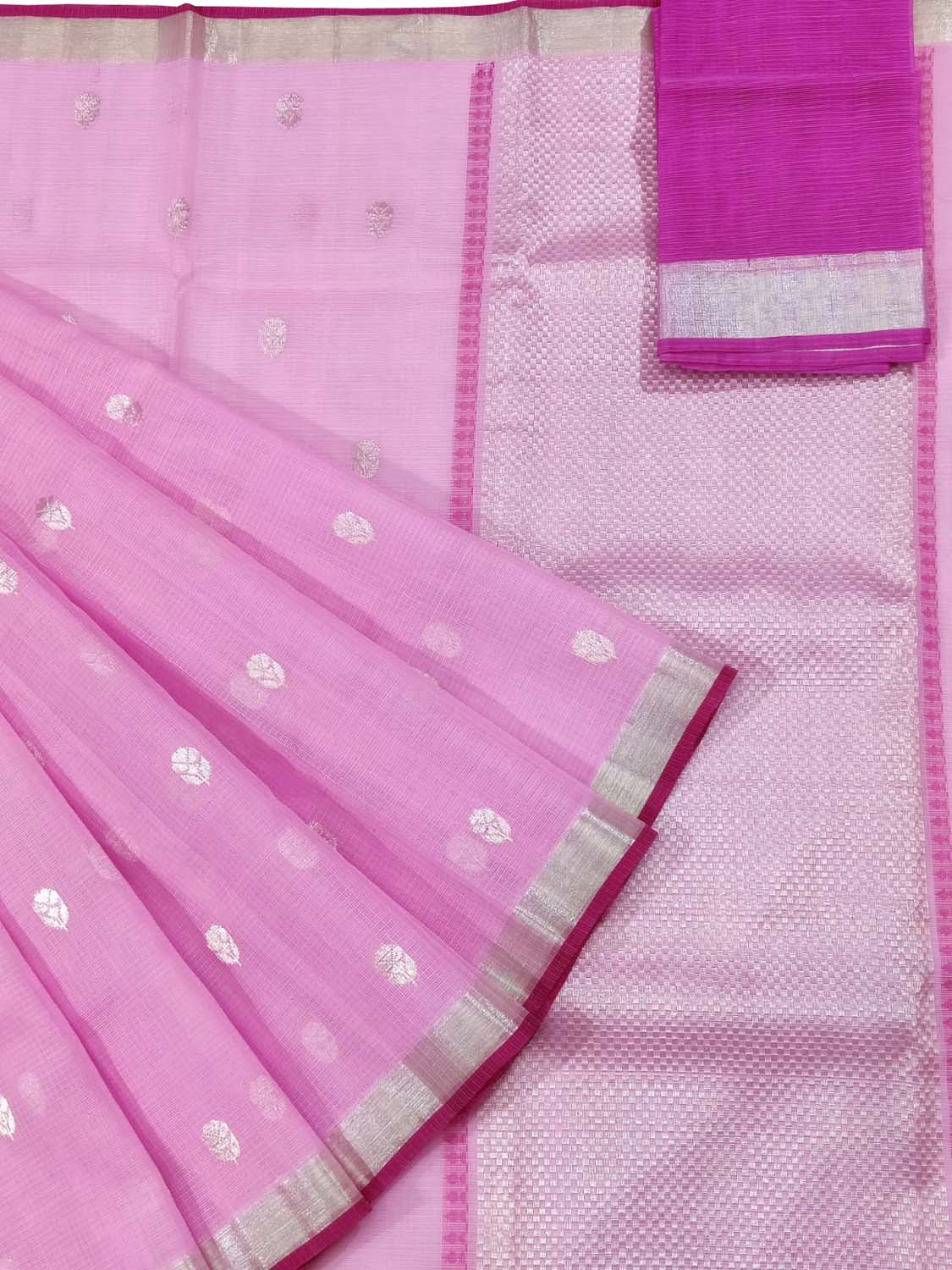 Pink Kota Doria Handloom Real Zari Saree - Luxurion World
