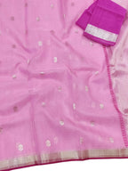Pink Kota Doria Handloom Real Zari Saree - Luxurion World