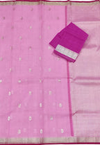 Pink Kota Doria Handloom Real Zari Saree - Luxurion World