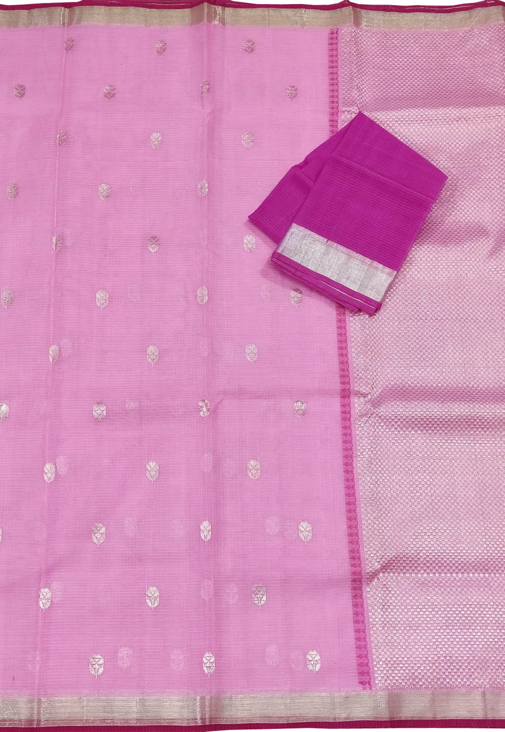 Pink Kota Doria Handloom Real Zari Saree - Luxurion World