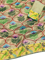 Green Kota Doria Handloom Real Zari Tissue Saree - Luxurion World