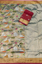 Pastel Kota Doria Handloom Real Zari Double Tissue Saree - Luxurion World