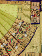 Green And Blue Kota Doria Handloom Real Zari Tissue Saree - Luxurion World