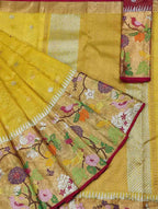 Yellow And Red Kota Doria Handloom Real Zari Tissue Saree - Luxurion World