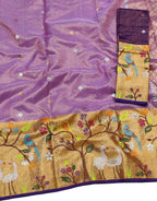 Purple Kota Doria Handloom Real Zari Tissue Saree - Luxurion World