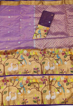 Purple Kota Doria Handloom Real Zari Tissue Saree - Luxurion World