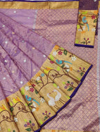 Purple Kota Doria Handloom Real Zari Tissue Saree - Luxurion World