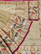 Pastel And Red Kota Doria Handloom Real Zari Tissue Saree - Luxurion World