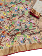 Pastel Kota Doria Handloom Real Zari Double Tissue Saree - Luxurion World