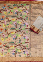Pastel Kota Doria Handloom Real Zari Double Tissue Saree - Luxurion World