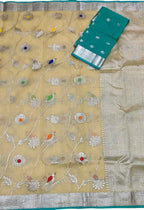 Pastel And Green Kota Doria Handloom Real Zari Saree - Luxurion World