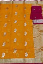 Orange And Pink Kota Doria Handloom Real Zari Saree - Luxurion World