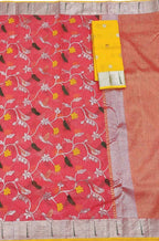 Pink And Yellow Kota Doria Handloom Real Zari Saree - Luxurion World