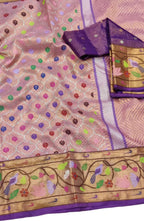 Pink And Purple Kota Doria Real Zari Saree - Luxurion World