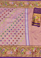 Pink And Purple Kota Doria Real Zari Saree - Luxurion World