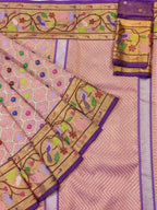 Pink And Purple Kota Doria Real Zari Saree - Luxurion World