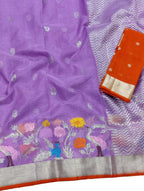 Purple And Red Kota Doria Real Zari Saree - Luxurion World