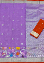 Purple And Red Kota Doria Real Zari Saree - Luxurion World