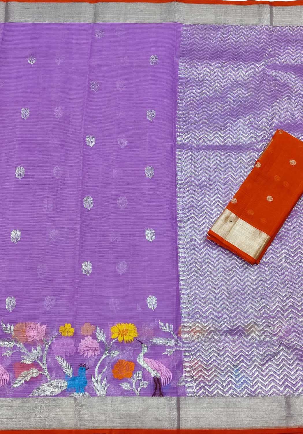 Purple And Red Kota Doria Real Zari Saree - Luxurion World