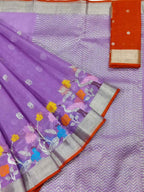 Purple And Red Kota Doria Real Zari Saree - Luxurion World