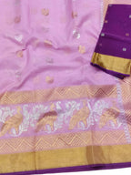 Pink And Purple Kota Doria Real Zari Saree - Luxurion World