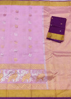 Pink And Purple Kota Doria Real Zari Saree - Luxurion World