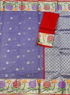 Purple And Red Kota Doria Handloom Real Zari Saree - Luxurion World