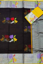 Black And Yellow Kota Doria Handloom Real Zari Saree - Luxurion World